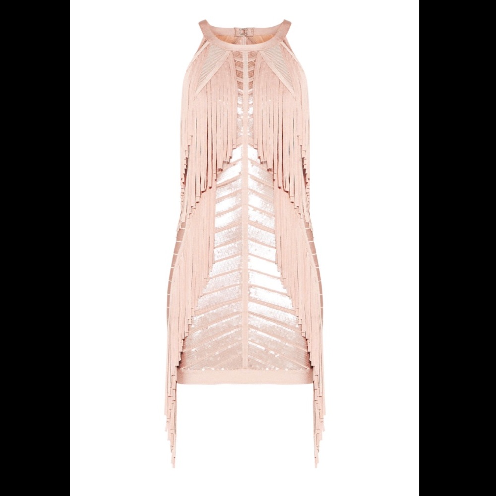 Herve Leger Krista Sequinned Fringe Dress